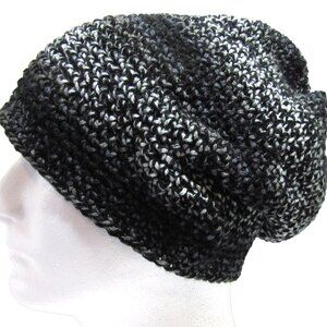 Black White Slouchy Hat OS Handmade Crochet Knit Dreads 12" Long Cap NWT
